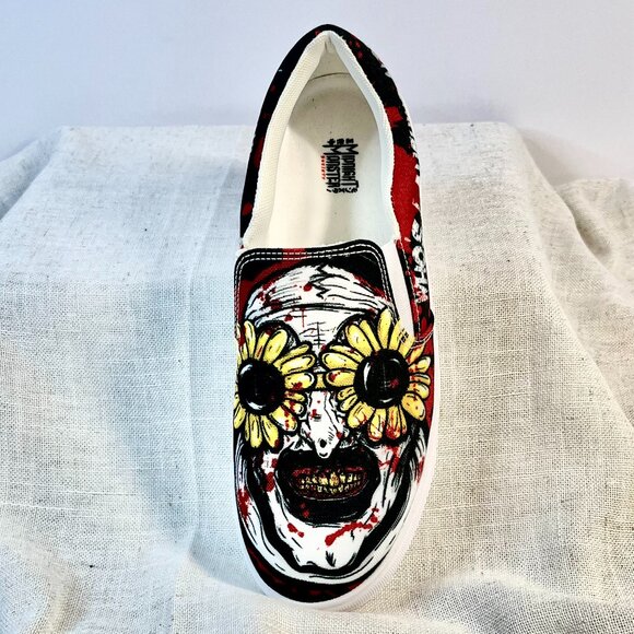 Midnight Monster Horror Slip-On Sneakers – Sunflower Eyes & Blood Splatter Art - Picture 9 of 16